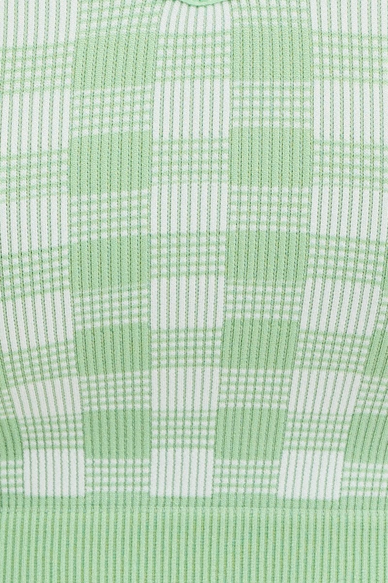 Green Check Singlet Crop Top Seamless