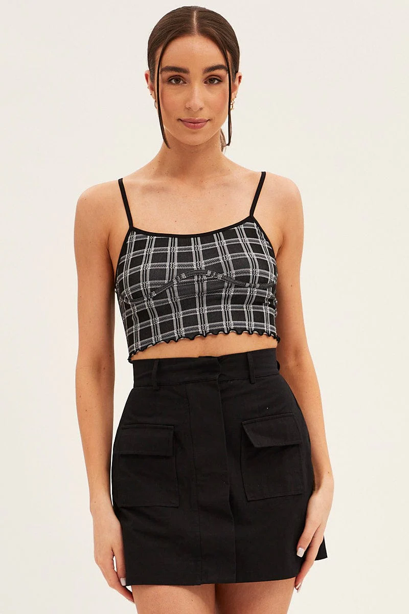 Black Singlet Top Round Neck Seamless