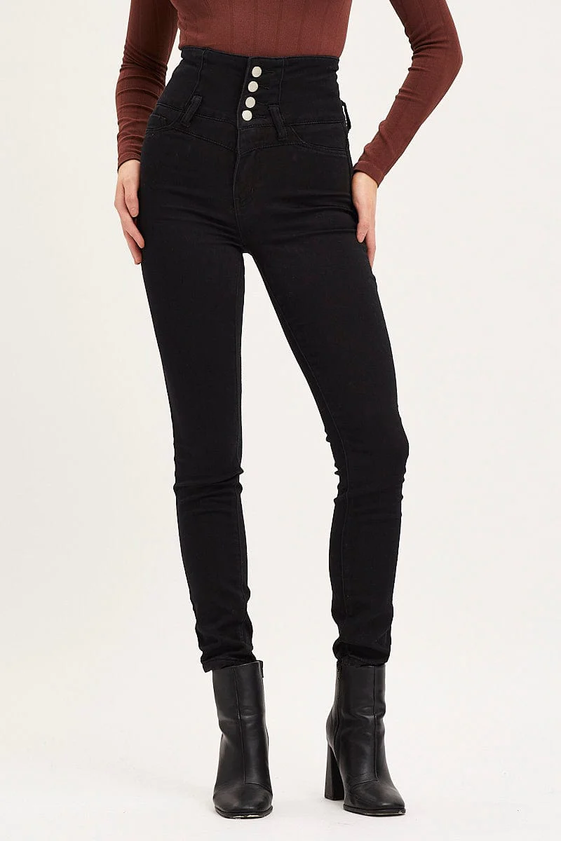 Black Skinny Denim Jeans High Rise