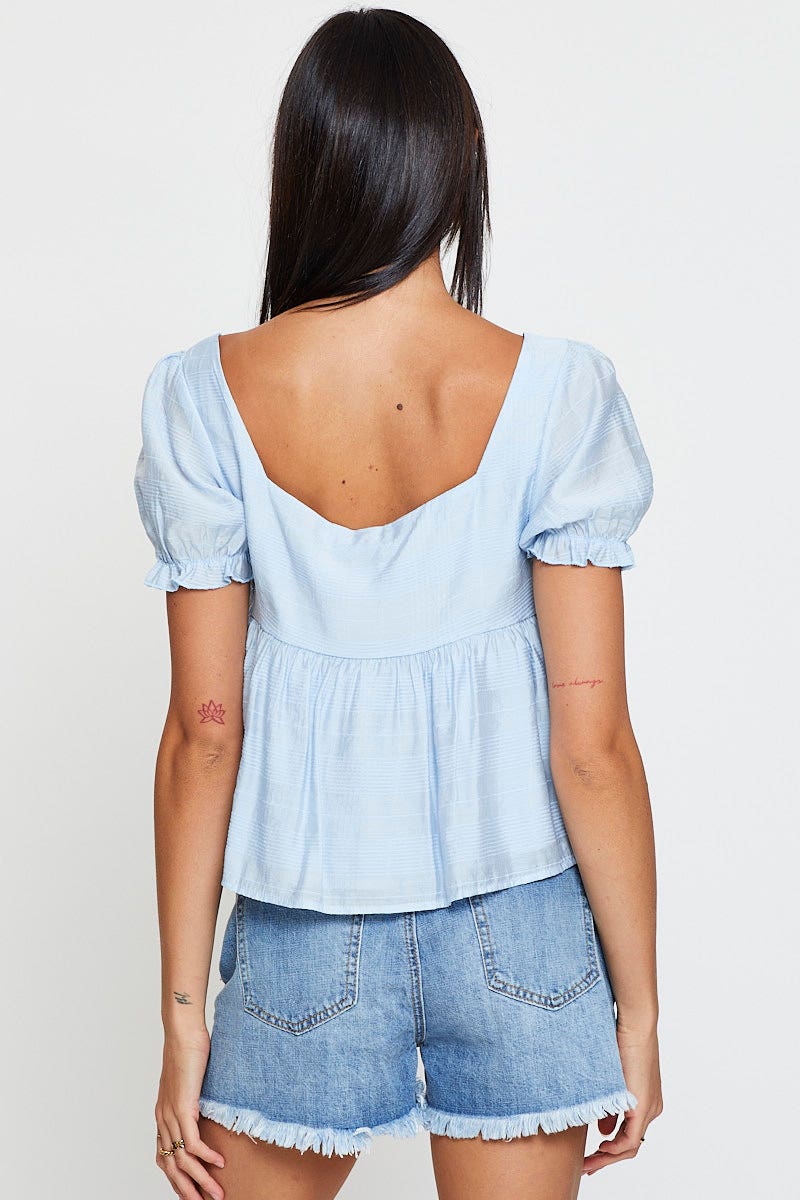 Blue Peplum Top Short Sleeve