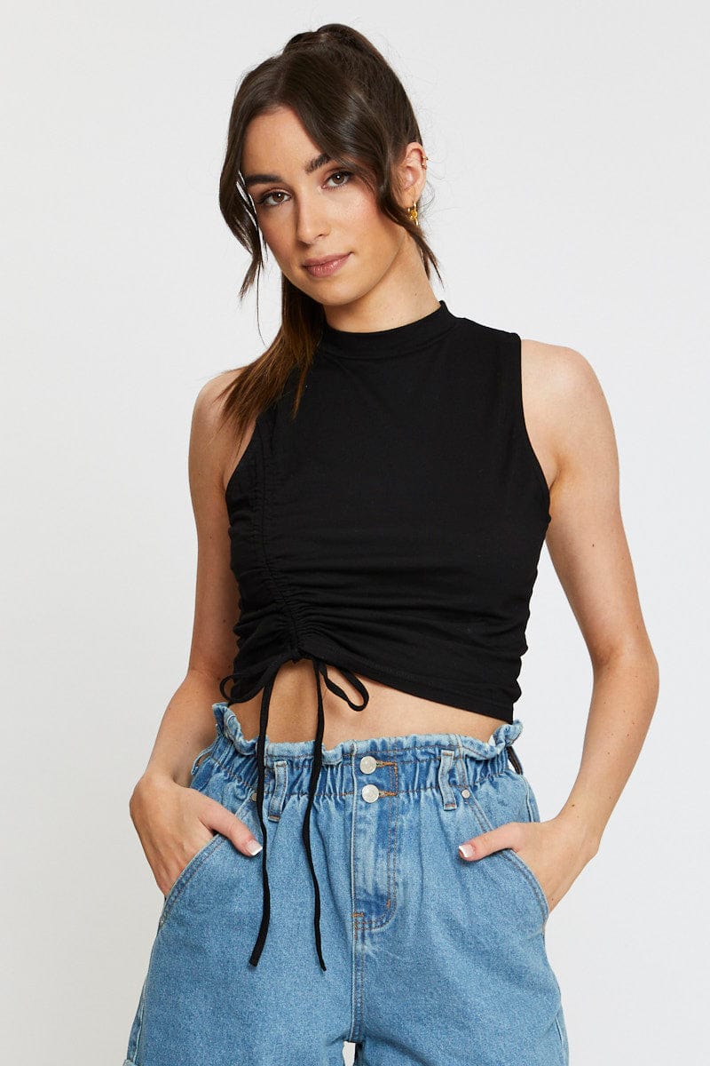 Black Crop Top Side Drawstring