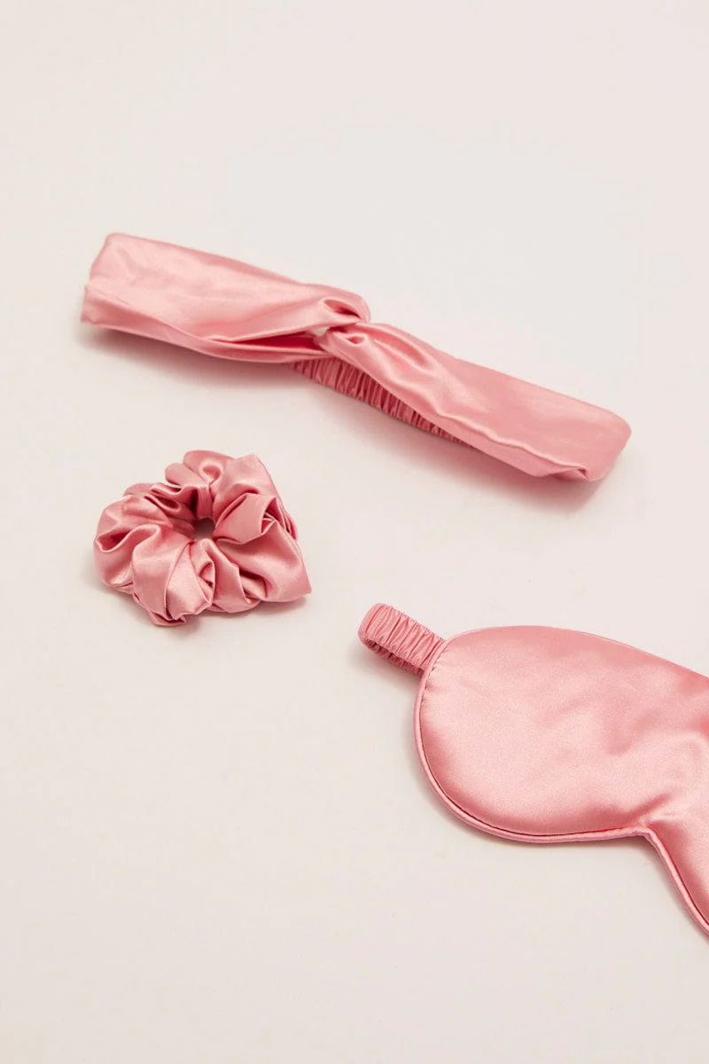 Pink Eye Cover And Hair Accessories Travel Beauty Bag