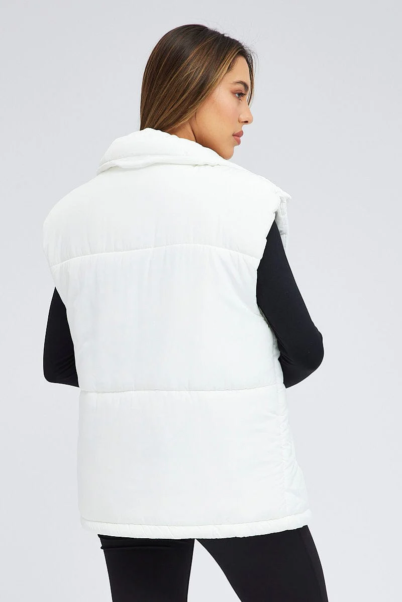 White Puffer Sleeveless Zip Thru