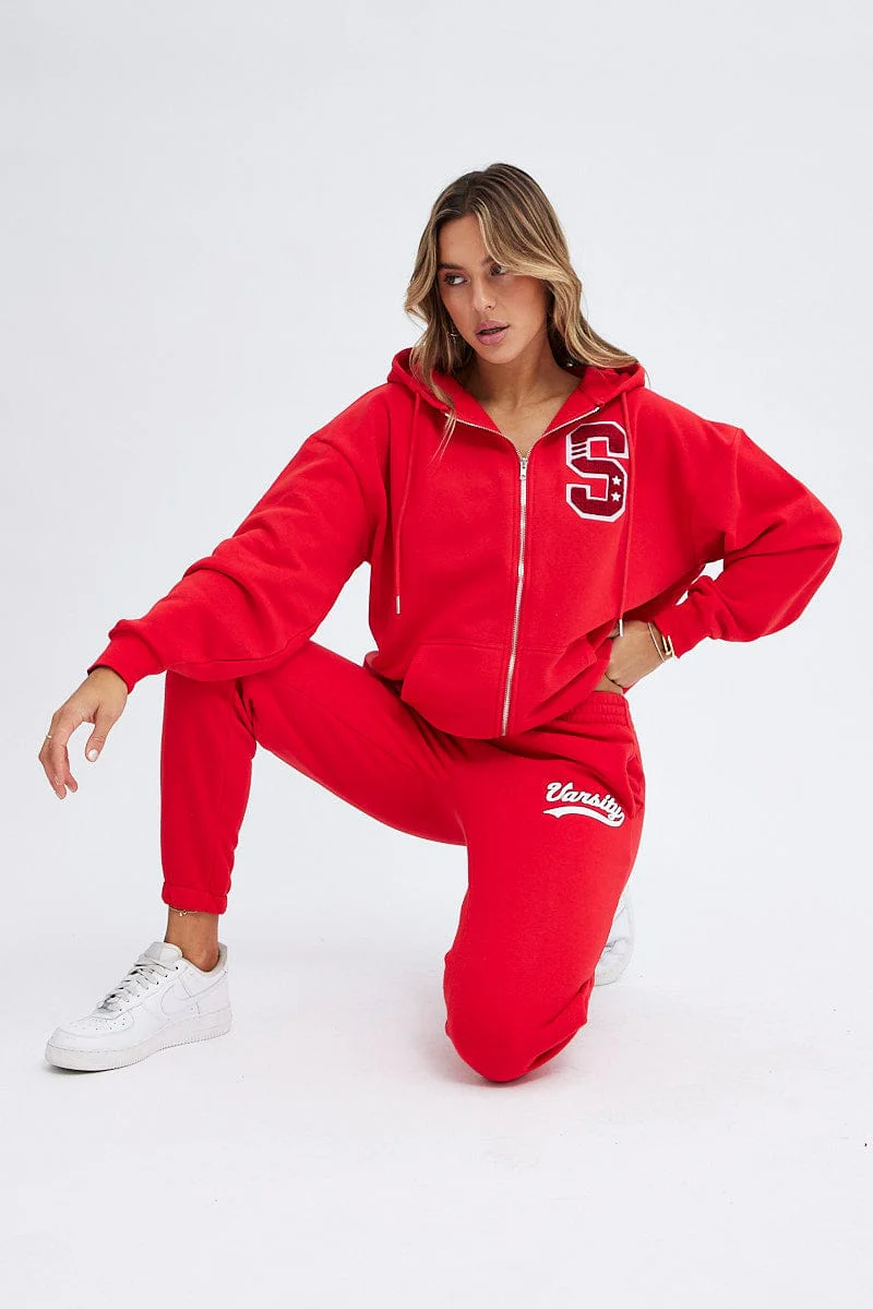 Red Track Pants High Rise Jogger