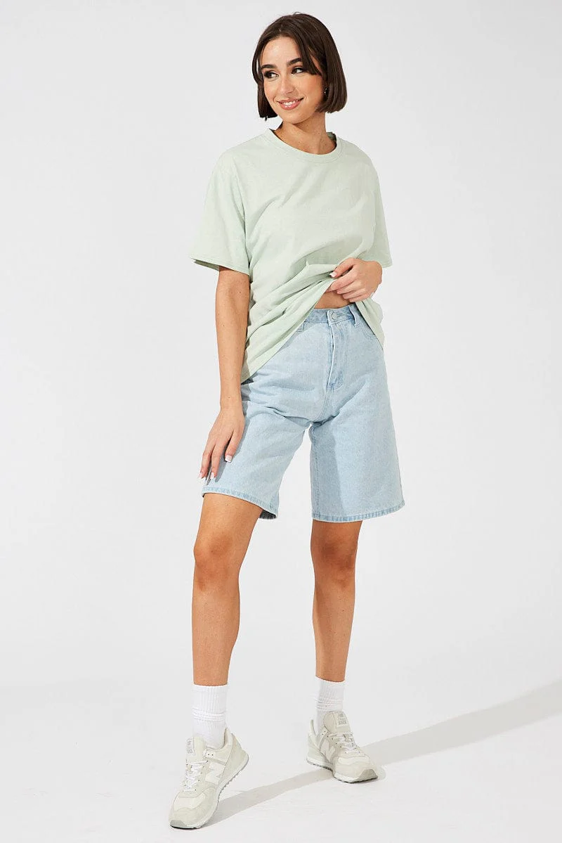 Green Oversized T Shirt Short Sleeve Crew Neck