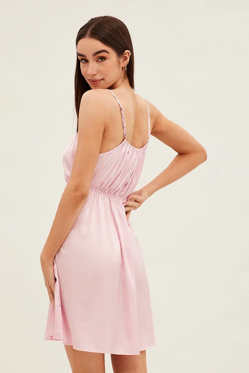 Pink Nightie Sleeveless Scoop Necksatin Slip Dress