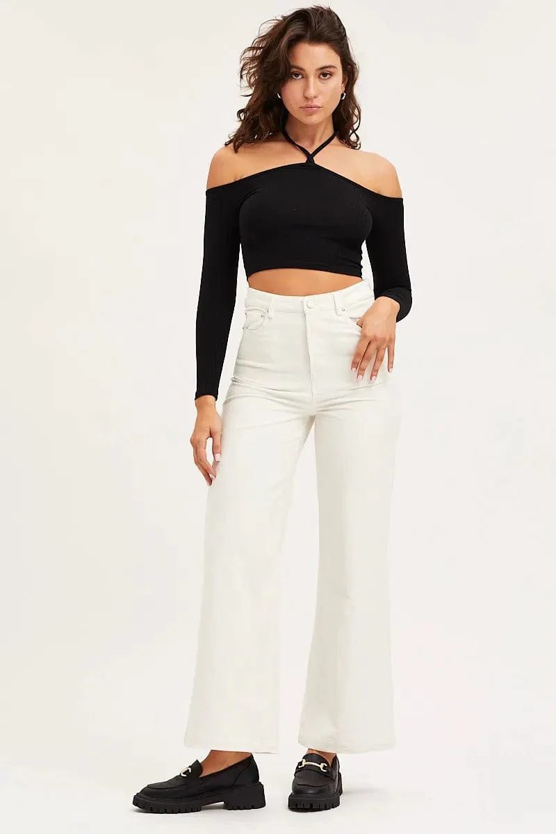 White Wide Leg Pants High Rise Corduroy