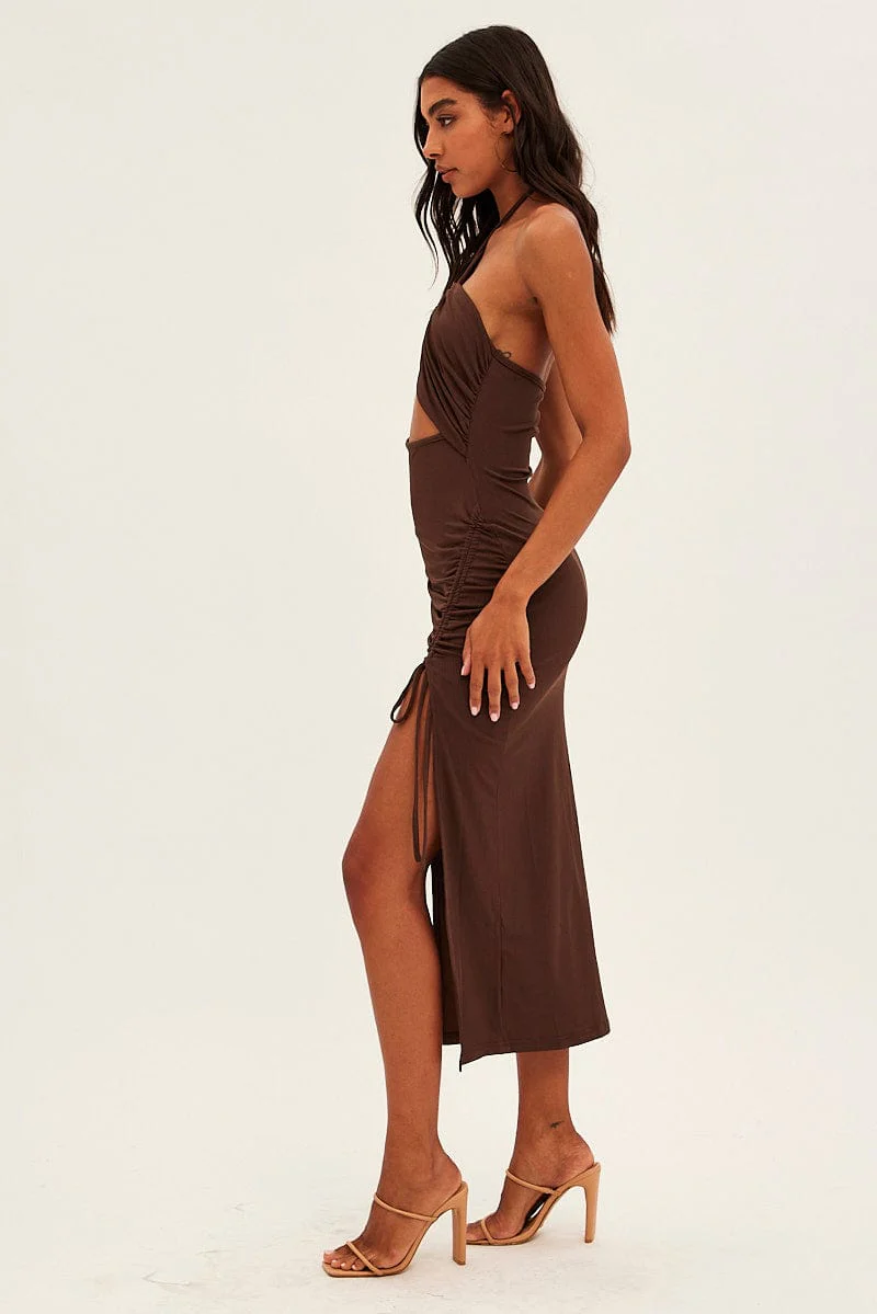 Brown Cut Out Bodycon Party Dress