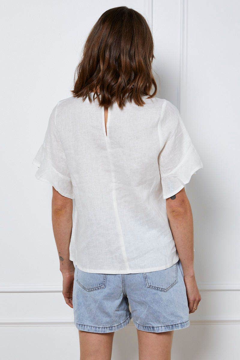 White Crop Top Short Sleeve Relaxed Linen