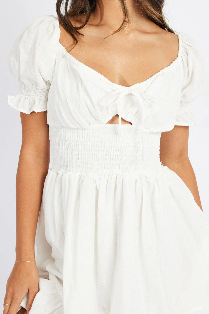White Mini Dress Puff Sleeve