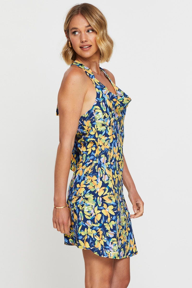 Print Mini Dress Halter Neck