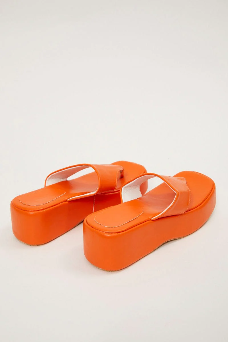Orange Toe Post Thong Wedge Sandals