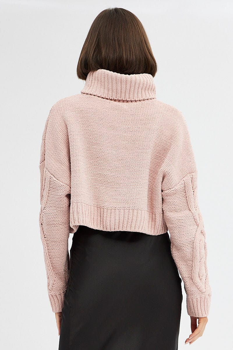 Pink Knit Top Long Sleeve Crop Turtleneck