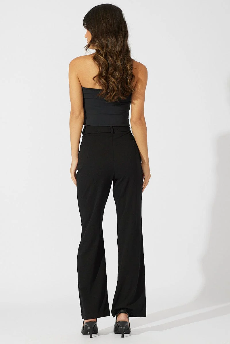 Black Straight Fit Pants High Rise Workwear