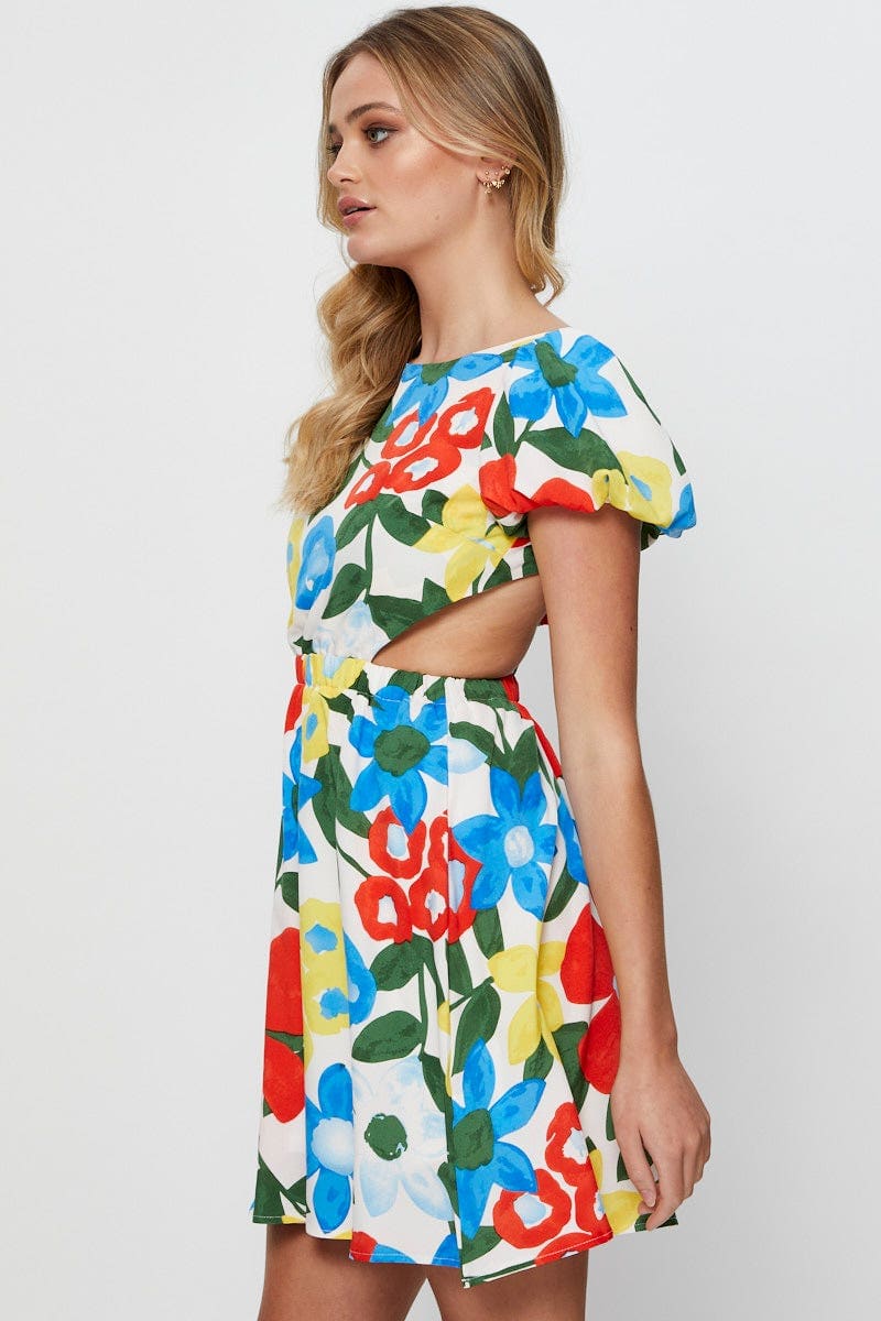 Print Mini Dress Short Sleeve Evening