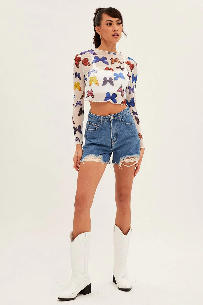 Blue Relaxed Denim Shorts High Rise