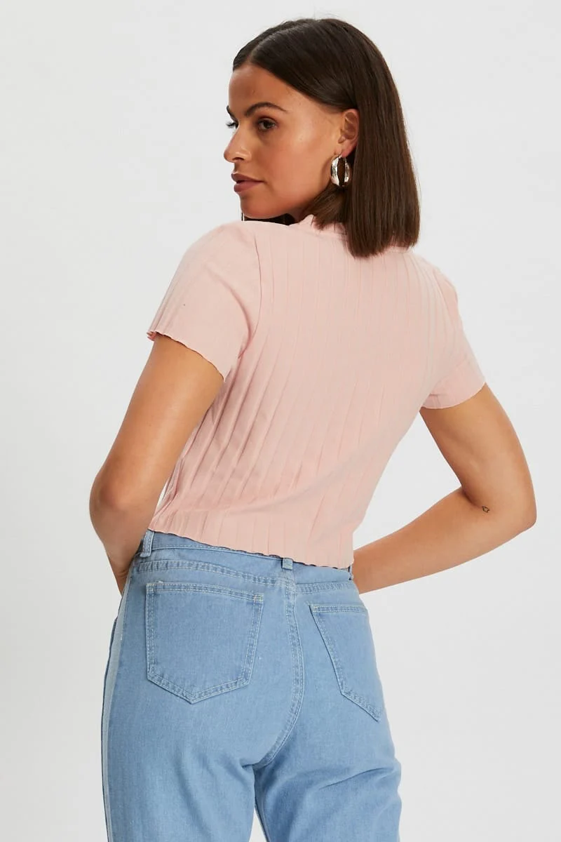 Pink Ribbed Open Front Top
