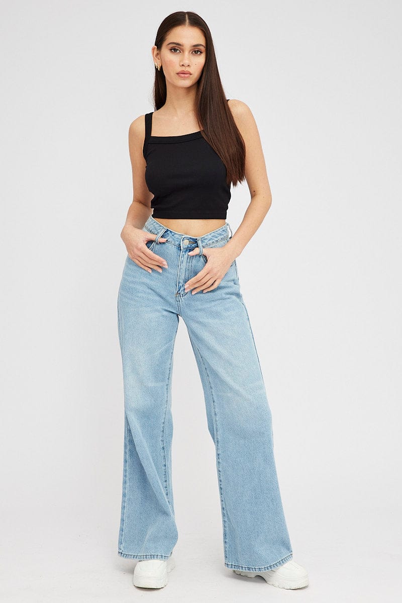 Black Singlet Top Round Neck Seamles
