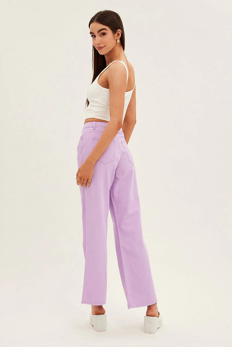 Purple Denim Jeans High Rise Wide Leg