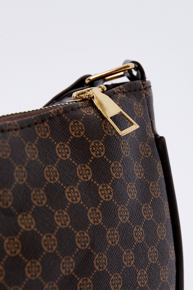 Brown Floral Print Detail Shoulder Bag