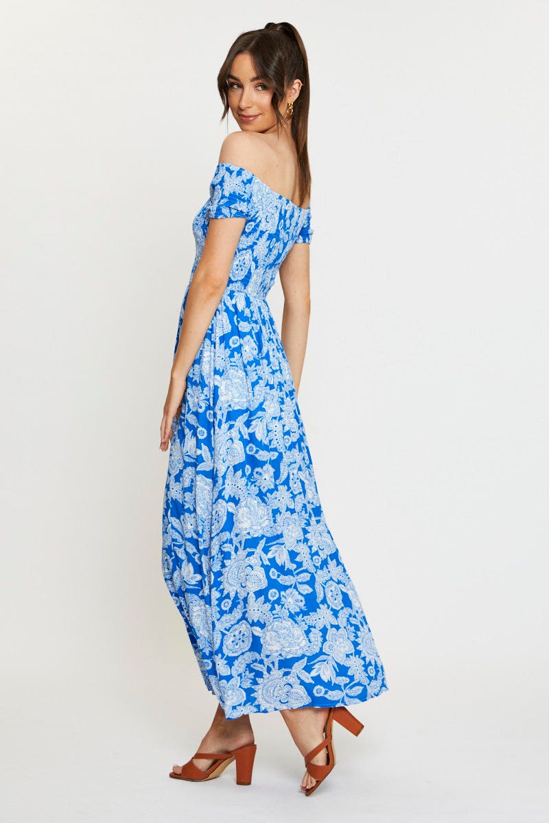 Print Maxi Dress Off Shoulder Evening