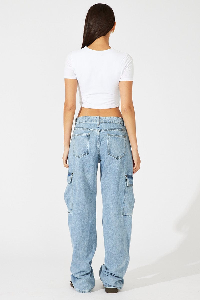Denim Cargo Jeans High Rise Out Pocket