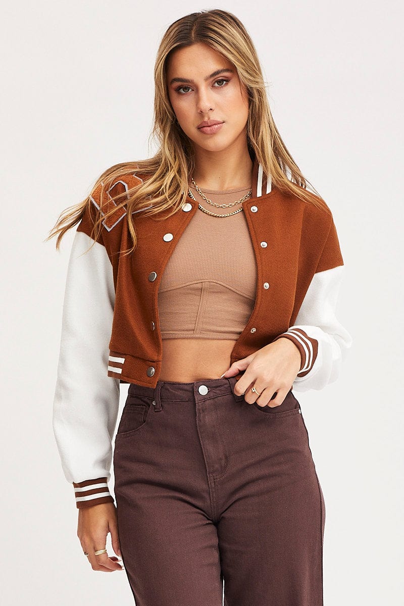 Brown Graphic Jacket Long Sleeve Oversized