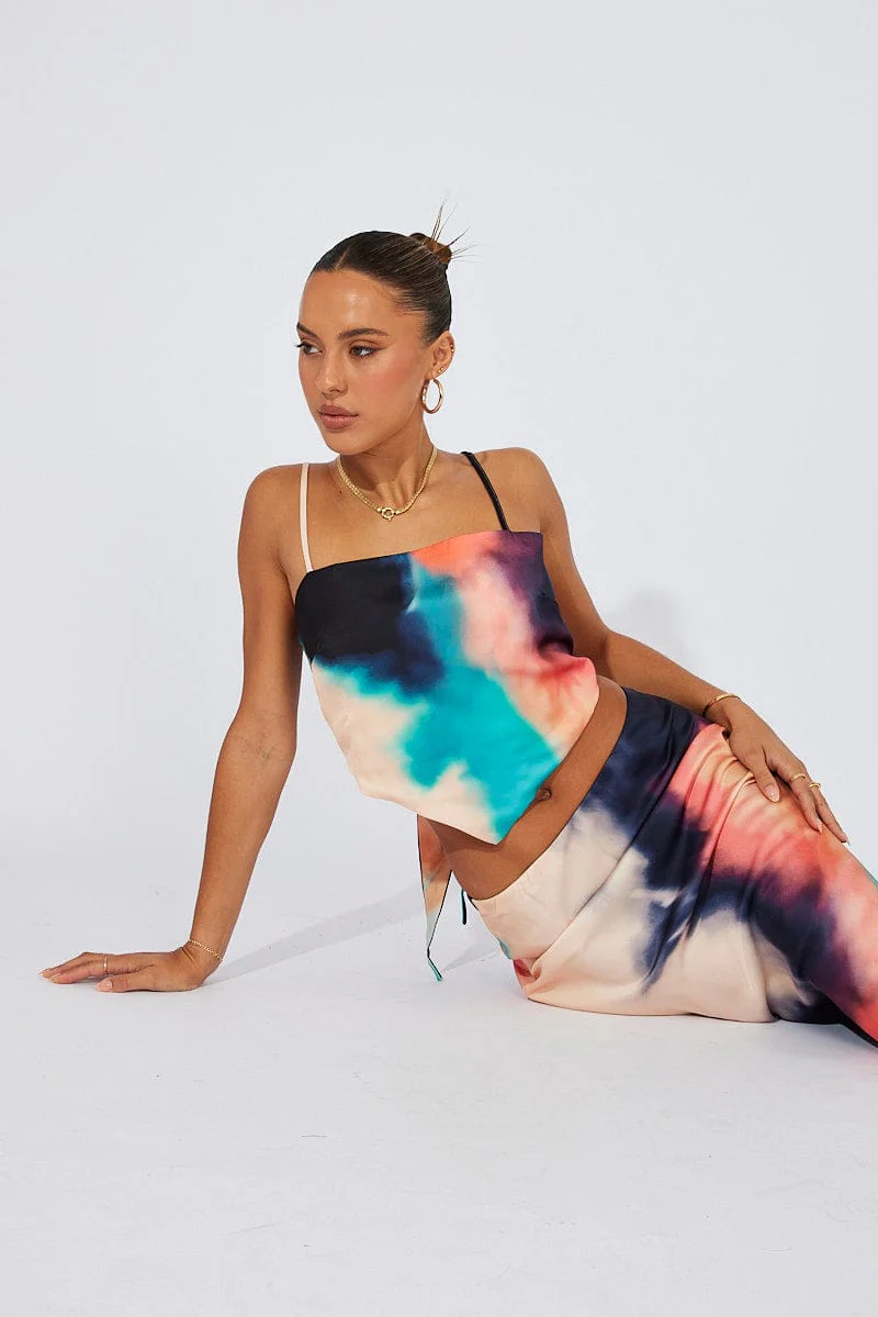 Multi Abstract Slip Skirt Maxi