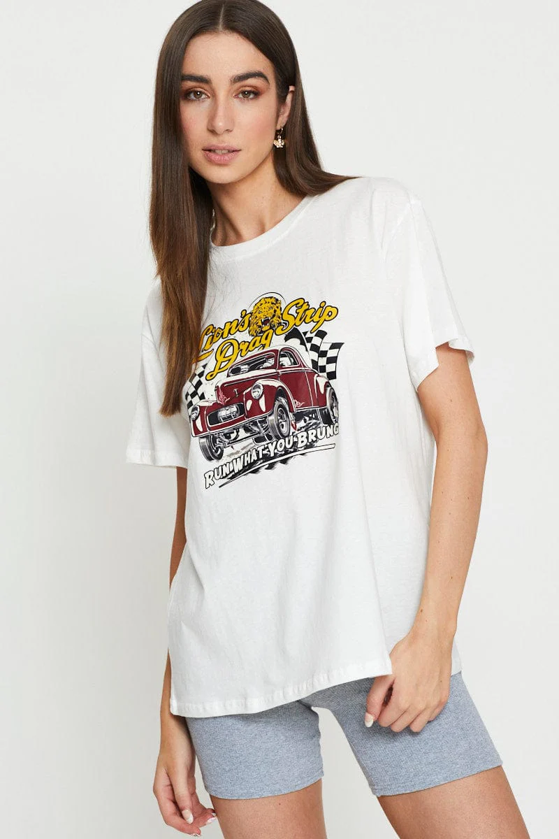White Graphic T Shirt Short Sleeve