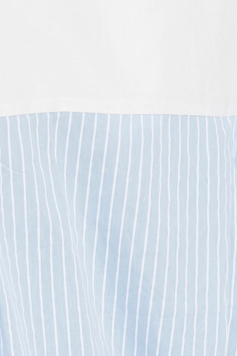 Blue Stripe Shirt Long Sleeve Collar Colour Block