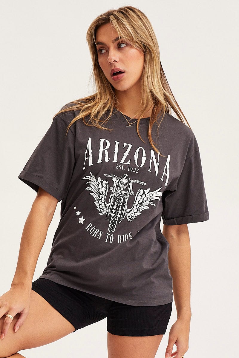 Grey Graphic T Shirt Short Sleeve