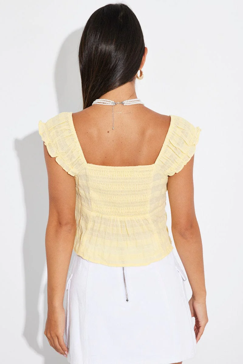 Yellow Puff Sleeve Top Short Sleeve
