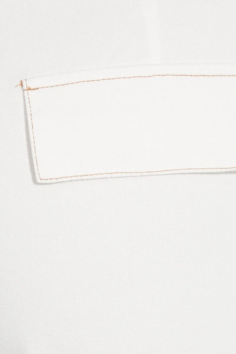 White Cargo Pant Wide Leg Cotton Drill