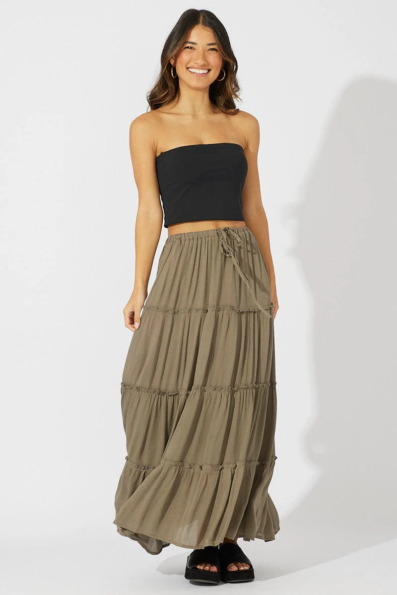 Green Maxi Skirt Tiered