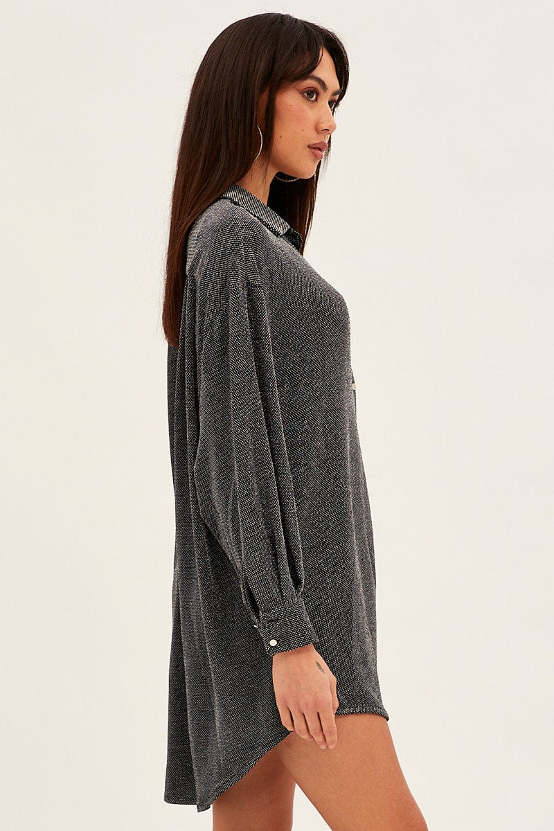 Metallic Oversized Shirt Dress