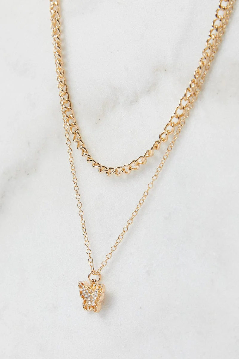 Gold Butterfly Layered Necklace