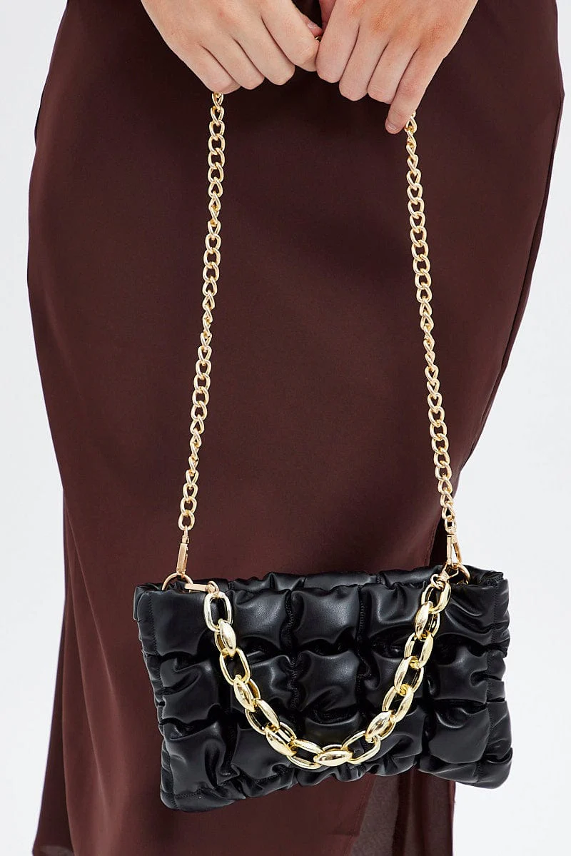 Black Chain Decor Quilted Shoulder Bag