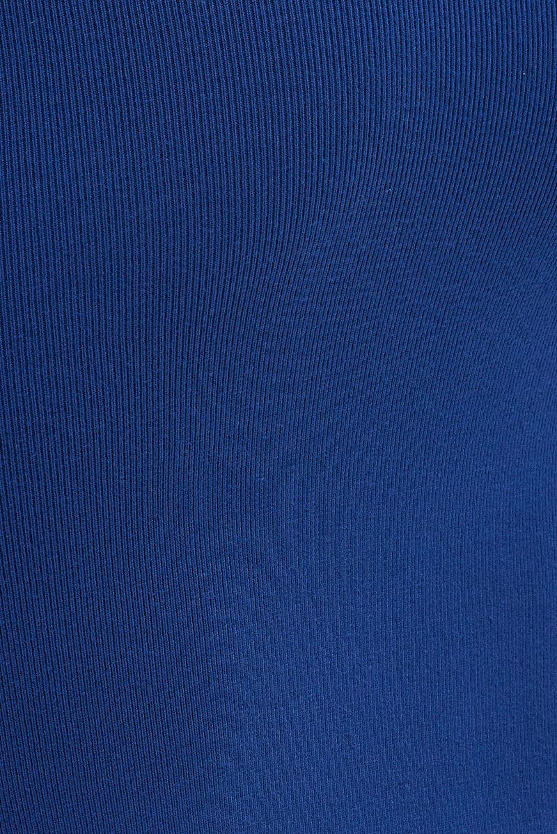 Blue Knit Dress Sleeveless Midi Contrast Bind