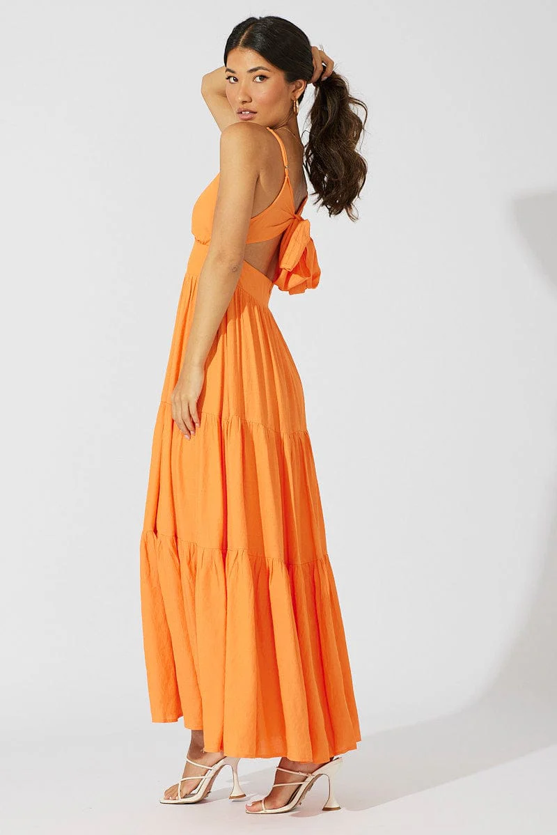 Orange Maxi Dress Tiered Sleeveless