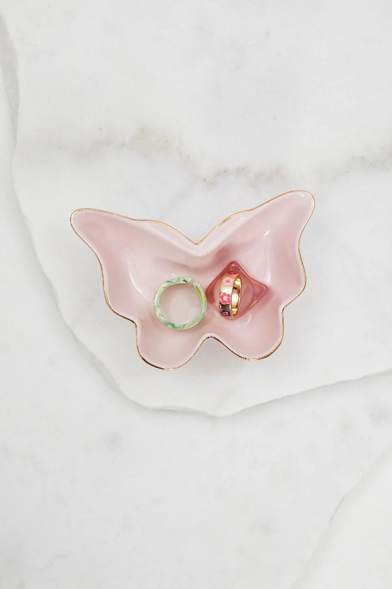 Pink Christmas Butterfly Trinket Dish