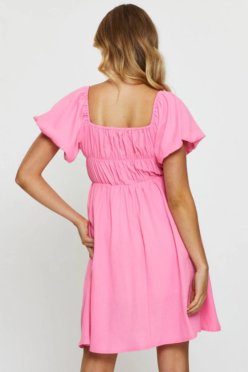 Pink Mini Dress Short Sleeve