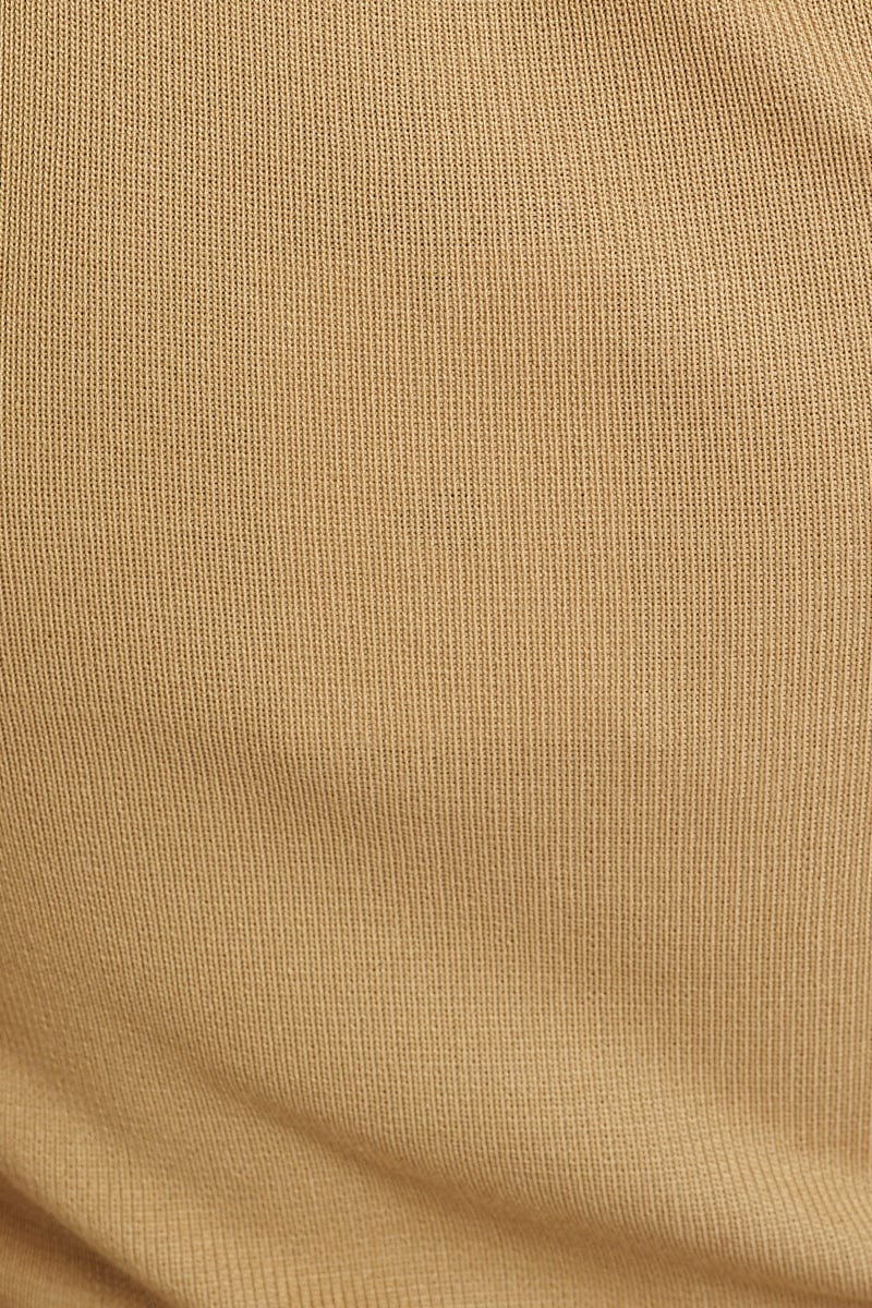 Beige Racer Neck Knit Top