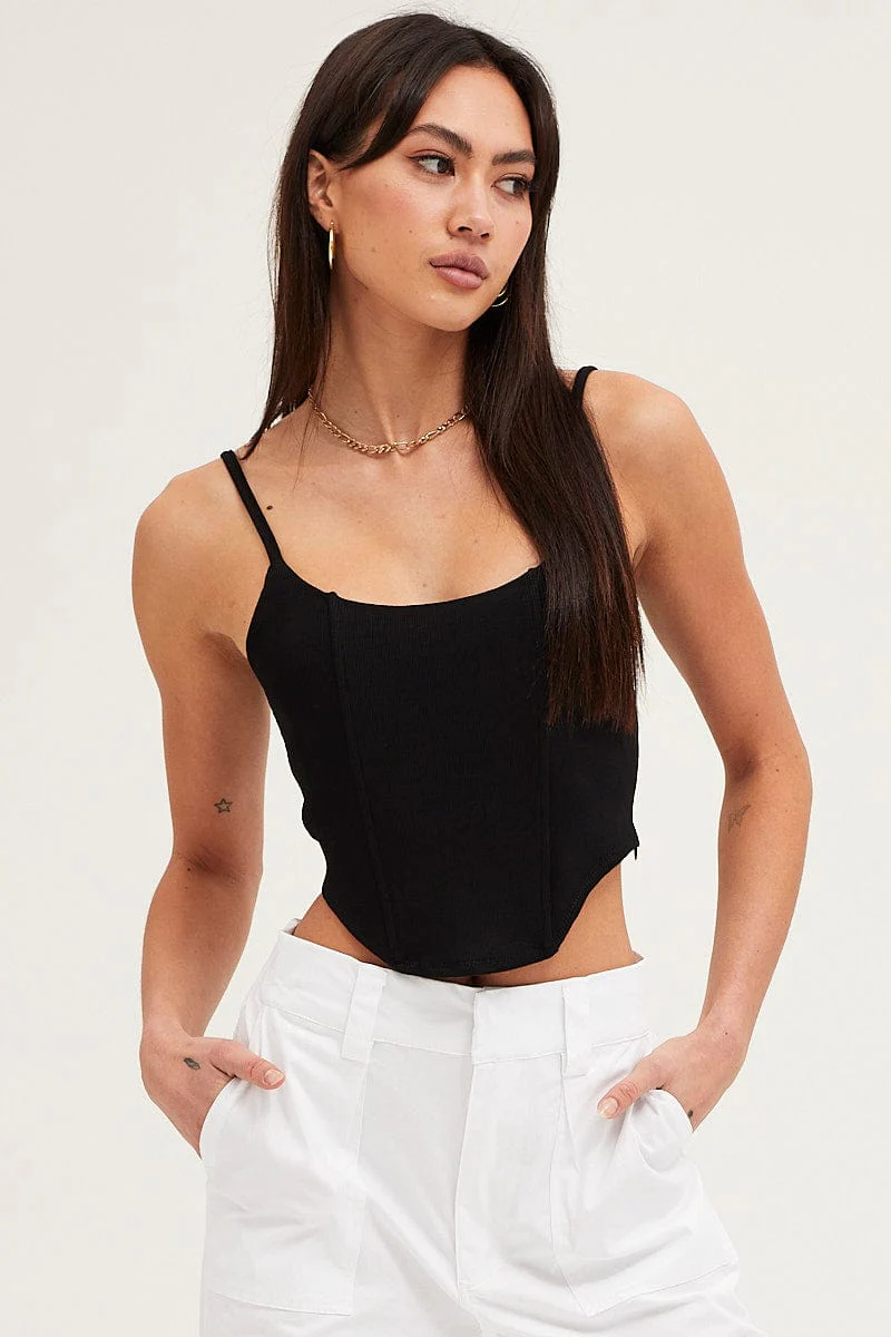 Black Rib Singlet Round Neck