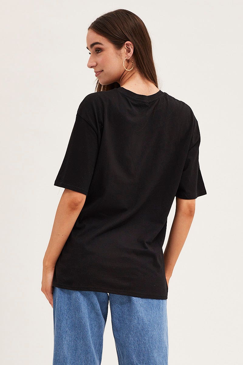 Black Crew Neck Oversized Graphic T-Shirt