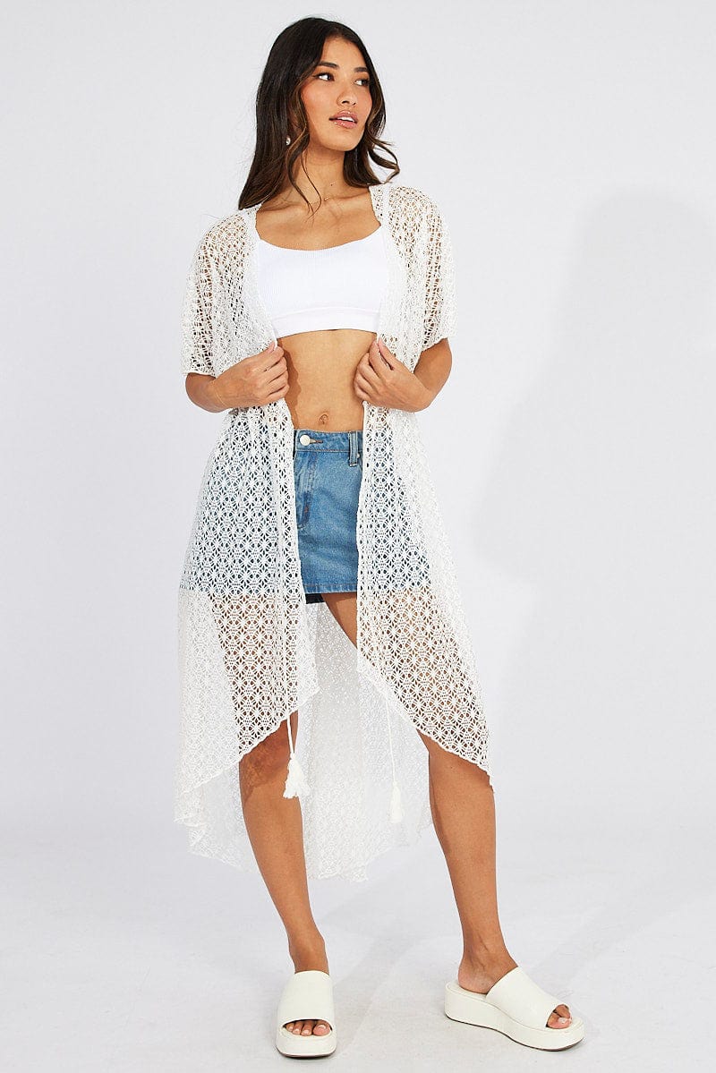 White Crochet Cardigan Short Sleeve