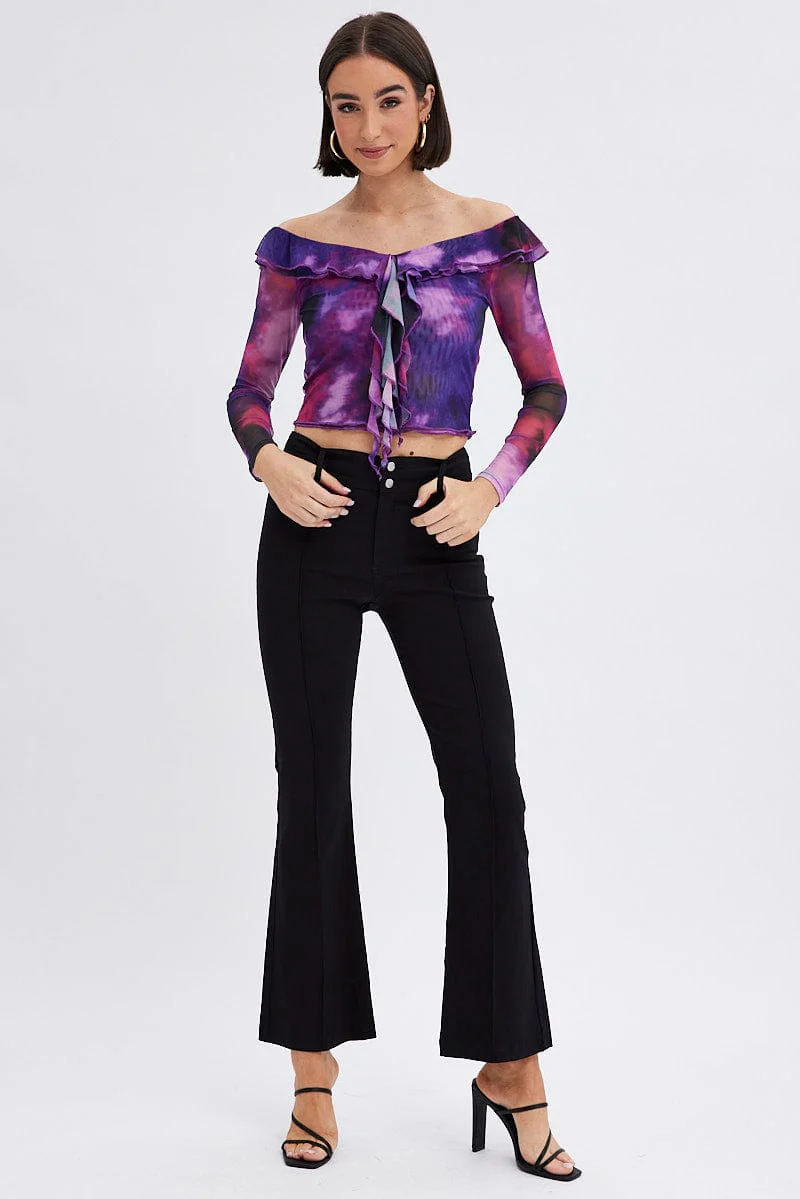 Black Flare Leg Pants Mid Rise
