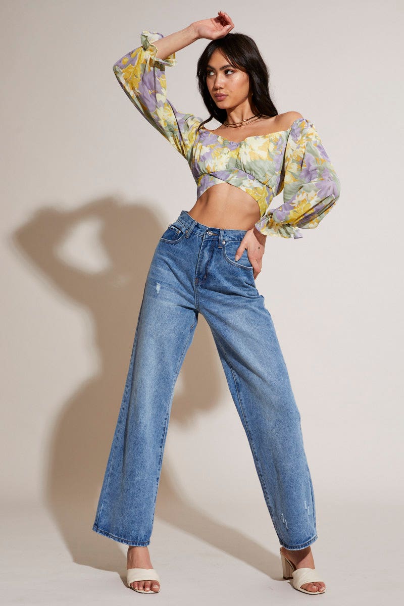 Print Crop Top Long Sleeve
