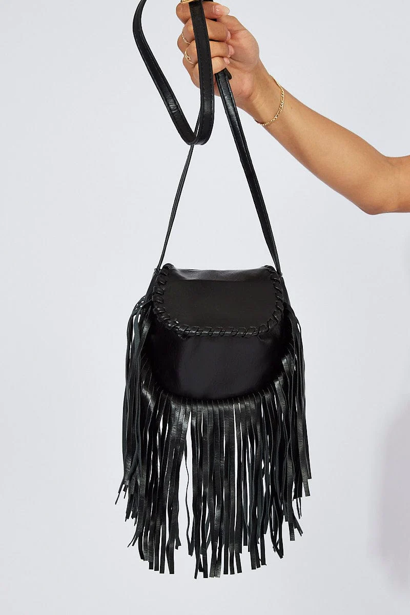 Black Fringe Decor Crossbody Bag