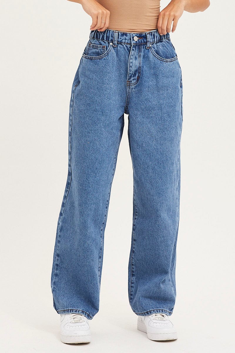 Blue Wide Leg Denim Jeans High Rise