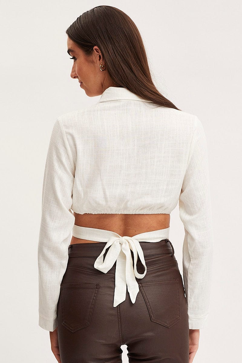 White Bell Sleeve Top Long Sleeve Crop